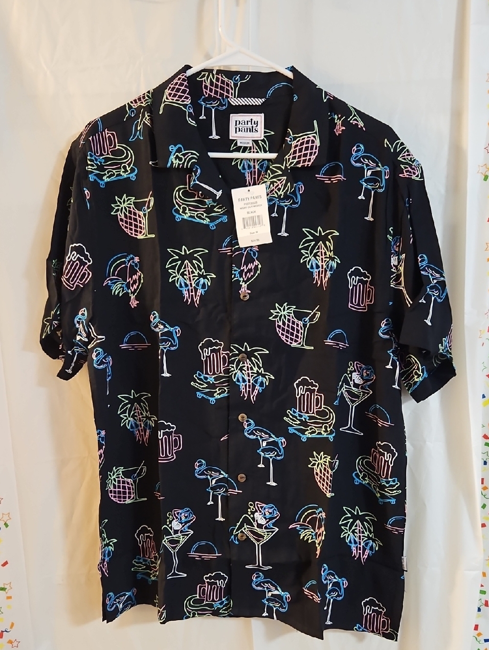 PARTY PANTS MENS NIGHT OUT WOVEN BUTTON DOWN SHORT SLEEVE:BLACK: NEW WITH TAGS:M